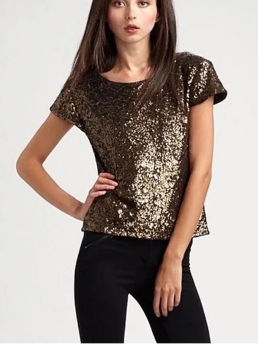 Alice + Olivia Bronze Sequin Short Sleeve Tee
